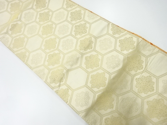 アンティーク　亀甲に華紋模様織出しリバーシブル全通袋帯（材料）